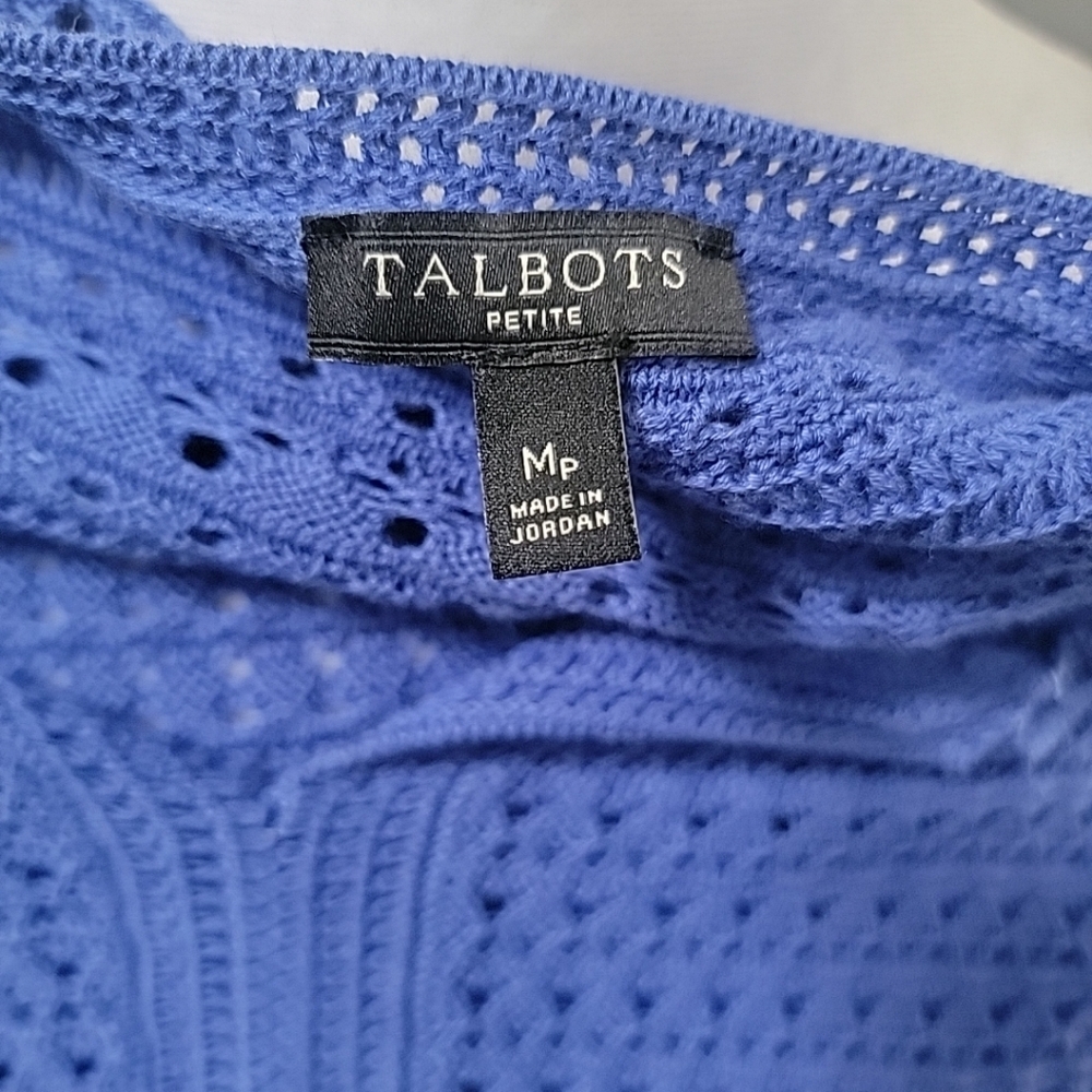 Talbots Sweater Split Neck Open Stitch Blue Cotton Blend Tunic MP - Picture 6 of 6